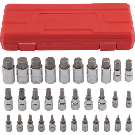 1/4 3/8 1/2 Drive 32pc Hex Bit Socket Set S2 Steel Metric Imperial (1/5)