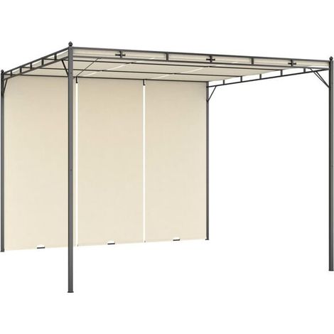 Belvédère de jardin avec rideau latéral 3 x 3 x 2,25 m crème - Kiosque jardin terrasse extérieur ombrage décoration (1/5)