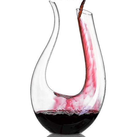 KLVGTIFS PU - Ensemble bouteille de vin en cristal en forme de U de 1,5 litre, carafe à vin rouge sans plomb, bouteille de vin aérée avec carafe en verre, carafe