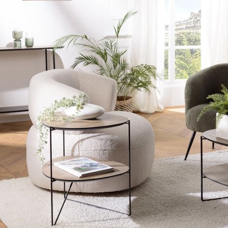 JULIA - Table d'appoint 2 plateaux ovoïdes bois marron pieds métal (1/5)
