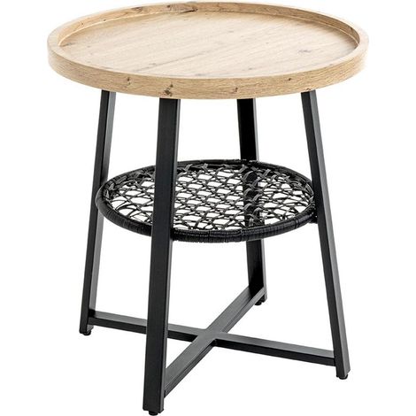 Table d'Appoint Avec Étagère "Rym" 55cm Naturel & Noir (1/4)