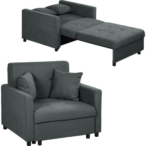 Poltrona Letto in Tessuto Effetto Velluto Grigio con 2 Cuscini e Spazio Contenitore, 100x98x88 cm