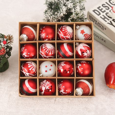 Boules de Noël blanches et rouges décorations pour sapin en cadeaux décoratifs 16 pièces 6 cm Plastique (1/4)