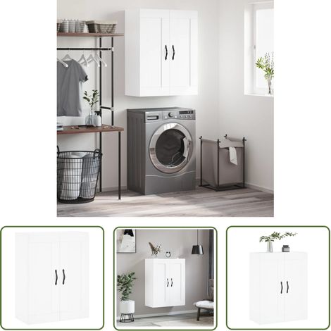 The Living Store Armoire murale blanc 69,5x34x90 cm bois d'ingénierie - Armoire Murale - Meuble De Rangement - Armoire Blanche - Armoire Suspendu - Buffet Mural (1/5)