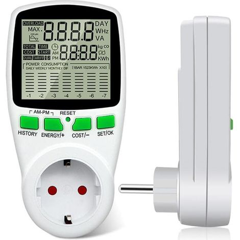 Compteur monobloc watt kilowatt, moniteur d'électricité domestique, ampèremètre, voltmètre, compteur d'énergie de prise de wattmètre, testeur d'analyseur de compteur, protection contre les surcharges (1/5)