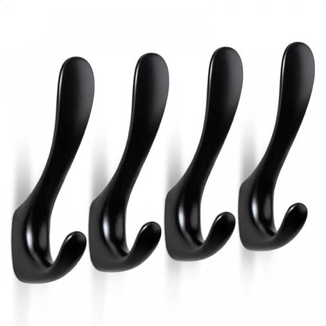 Lot de 4 crochets muraux à visser en alliage de zinc, crochets muraux indépendants, crochets pour vêtements, chapeaux, serviettes, sacs à dos (noir)