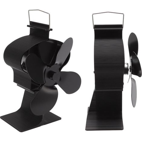 Vierflügeliger Ofenventilator aus Aluminiumlegierung, batterielos, schwarz, hitzebeständig, für den Winter, Crown-Modell (1/5)