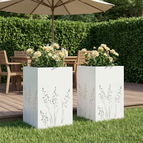 vidaXL Macetero de Jardín 2 uds. Blanco 50 x 50 x 75 cm (1/5)