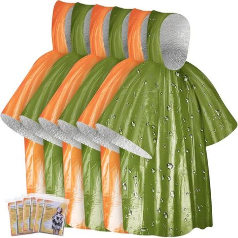 Couverture de survie 6 pièces, sac de survie d'urgence, revêtement thermique en Mylar, couverture isolante/imperméable, réversible avec capuche, coupe-vent (1/5)