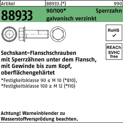 Sechskant-Flanschschraube VG M8x16 Stahl galvanisch verzinkt m. Sperrverzahnung 100 Stk (1/2)