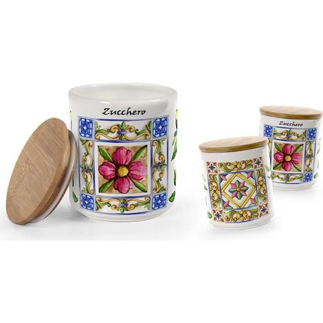 MAURY'S TERRA E SOLE TRIS BARATTOLI SALE.ZUCCHERO E CAFFÈ IN CERAMICA 10 X 12 CM (1/5)