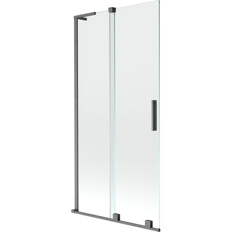 Paroi de baignoire coulissante 2 volets Mexen Velar L 95 x 150 cm, transparente, gris fusil brossé - 896-095-003-01-66 (1/2)