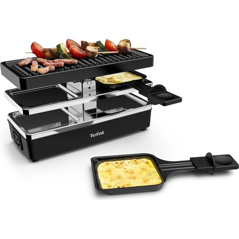 Raclette 400 W 2 poêlons + plaque de cuisson Interrupteur marche/arrêt Revêtement anti-adhésif Extensible sur 5 appareils Câble amovible Nettoyage facile Noir/argenté (1/5)
