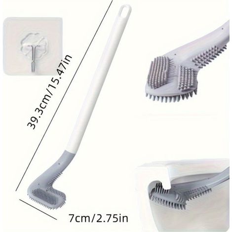 1 brosse WC flexible en silicone – Conception murale pour un nettoyage facile et efficace de la salle de bain-blanc (1/3)