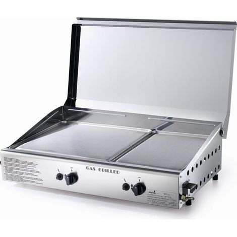 Barbecue double plaque de cuisson à gaz LPG avec allumage piézoélectrique en acier inoxydable Made in Italy