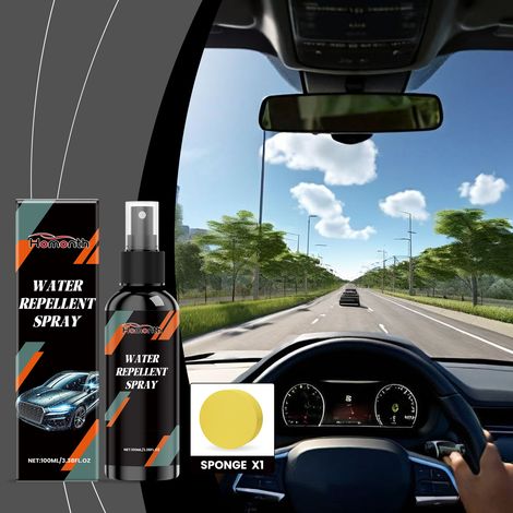 Auto-Wasserabweisendes Spray, regenfest, schmutzabweisend, wasserabweisend, praktisches Reinigungsspray für Rückspiegel und Windschutzscheibe – 100 ml + gelber Rundschwamm -- DE (1/5)