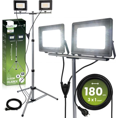 Faro alogeno a LED 2 x 50W su treppiede Glarex 4000K Lumiled (1/5)