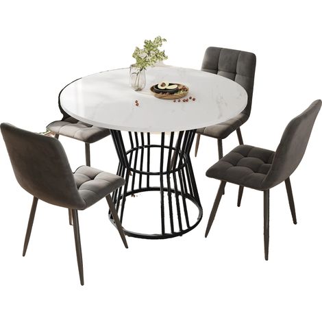 Table à manger, design moderne, motif en marbre, Noir - MDF (1/2)