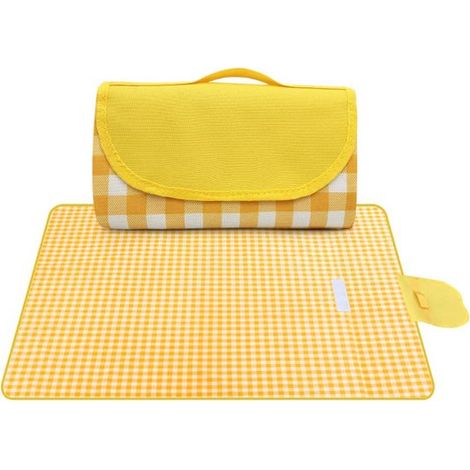 Picknickdecke Campingdecke Outdoor Teppich Wasserabweisende Unterseite 200 x 200 cm Gelb Weiß (1/5)