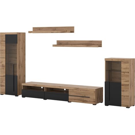 Conjunto de salón Sorciro 103, Negro + Roble wotan (1/4)