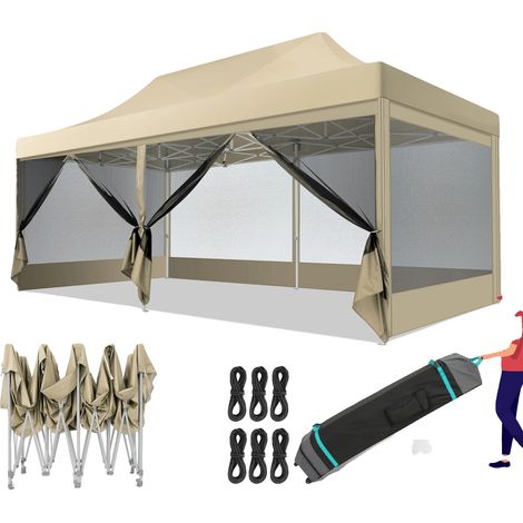 Tienda de campaña con toldo, tejido impermeable, mosquitera, color caqui. (1/2)