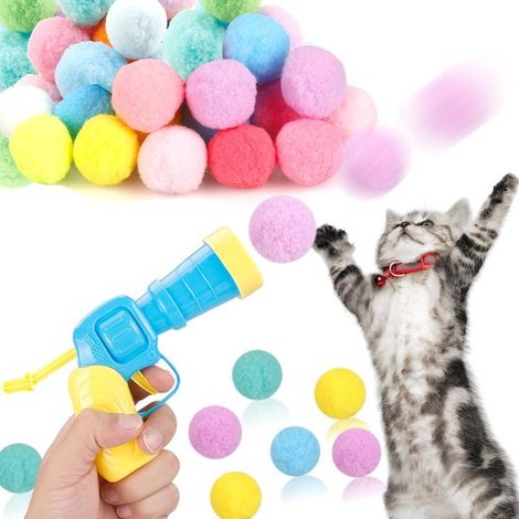 Lanzador de pelotas para gatos de 31 piezas, lanzador de pelotas esponjosas para gatos de 30 piezas, incluye 1 lanzador (1/5)