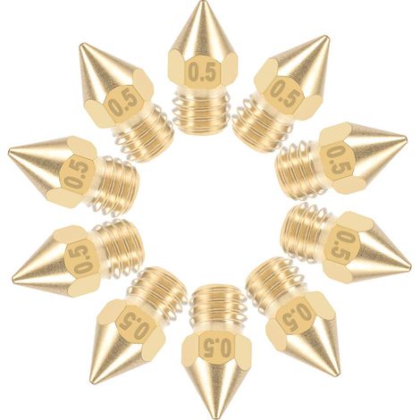Tête de buse d'imprimante 3D 0,5 mm Remplacement de filetage M6 pour impression d'extrudeuse MK8 1,75 mm, laiton 10 pièces (1/4)