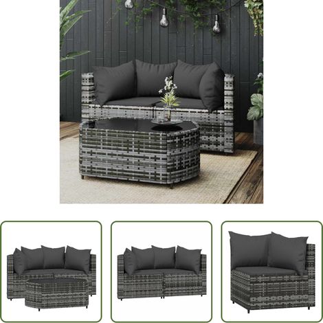 Canapé d'angle - Salon de jardin 3 pcs avec coussins Gris Résine tressée (1/5)