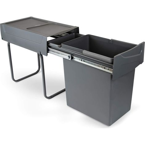 Poubelle avec Fixation inférieure pour la Cuisine, Poubelle de Recyclage Amovible, 1x20 L, Acier et Plastique, Gris Anthracite. (1/5)