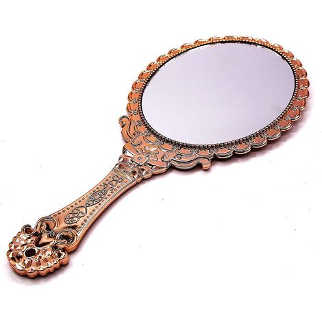 Vintage Handspiegel mit Griff, Kosmetikspiegel, Reisespiegel (oval, Roségold)