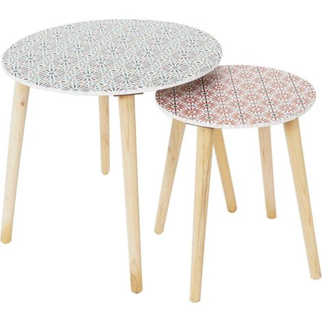DISSA - Lot de 2 Tables Gigognes Motifs Floraux Pieds Bois (1/5)