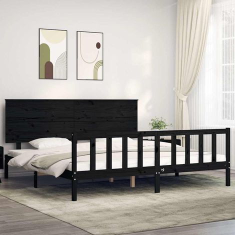 Lit adulte Contemporain avec tête de lit  Cadre de lit noir 200x200 cm bois massif 67045 (1/5)