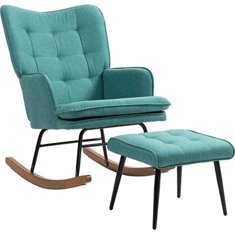 Mecedora hasta 130 kg, mecedora con taburete, sillón, sillón de lactancia con aspecto de lino, mecedora para dormitorio