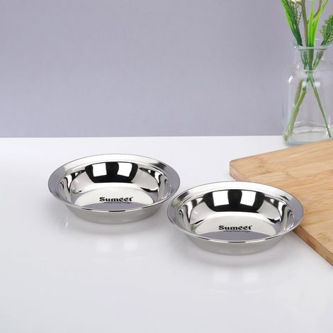 Lot de 2 assiettes de service multi-usage en acier inoxydable avec finition miroir, 12,5 cm de diamètre, argenté (1/5)