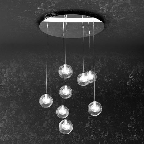 Lampadario tp-willow 1098 g9 led 8 luci sospensione moderna sfere vetro trasparente interno (1/4)