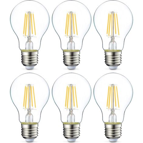 Lot de 6 ampoules LED Culot Edison à vis E27 4 W (équivalent 40 W) Filament transparent Intensité non variable (1/5)
