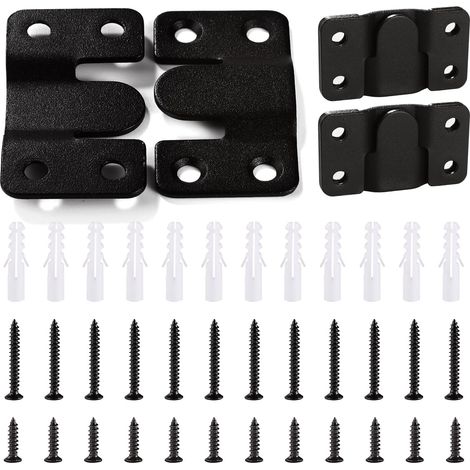 Lot de 6 supports de fixation encastrés invisibles, crochets emboîtables pour cadres photo, supports en acier inoxydable à clip en Z avec 24 vis, pour cadres photo et cadres de miroirs, noir 54 x 30 m