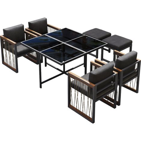 7-teiliges Gartenessset für 6 Personen mit Tisch aus gehärtetem Glas MODENUIT (1/5)