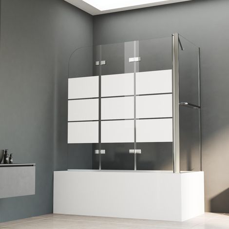 Badewannenaufsatz mit Seitenwand 120 x 75 x 140 cm Eck Duschwand Badewanne 3-teilig Faltbar Duschabtrennung Duschwand Duschtrennwand Badewannenfaltwand 6 mm Gestreift Glas (1/5)