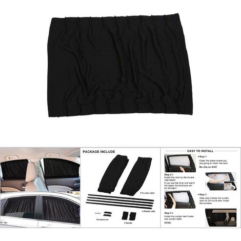 2 x 50s Store Pare-Soleil Voiture Rideau Fenêtre Ajustable Noir Protection Solaire (1/5)