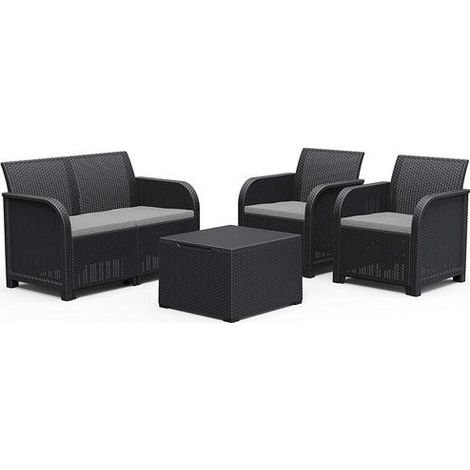 Set da Giardino Divano 2 Poltrone e Tavolino in Resina Keter Rosalie Lounge Antracite (1/10)