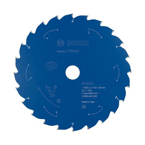 Lama per sega circolare Bosch per seghe a batteria Expert for Wood, 254 x 2,1/1,6 x 30, 24 denti - 2608644685