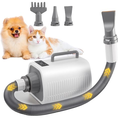 Secador de pelo para mascotas, alta velocidad 2100W, funcionamiento silencioso, negro. (1/2)