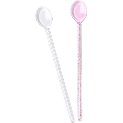 Lot de 2 cuillères longues en verre borosilicate, résistantes à la chaleur, 14,4 x 2,1 cm, blanc/rose (1/4)