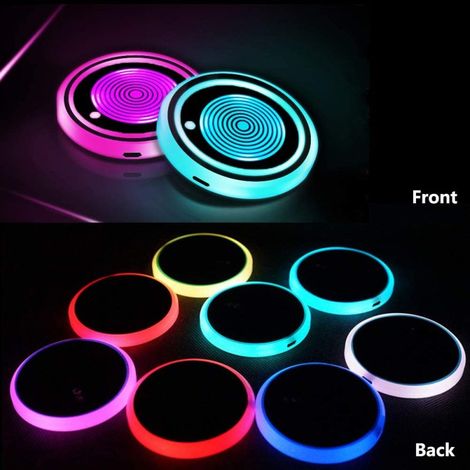 Lot de 2 porte,gobelets lumineux LED pour voiture, 7 couleurs changeantes, chargement USB, tapis de sol étanche, lampe d'ambiance intérieure LED décorative, accessoires auto (1/5)
