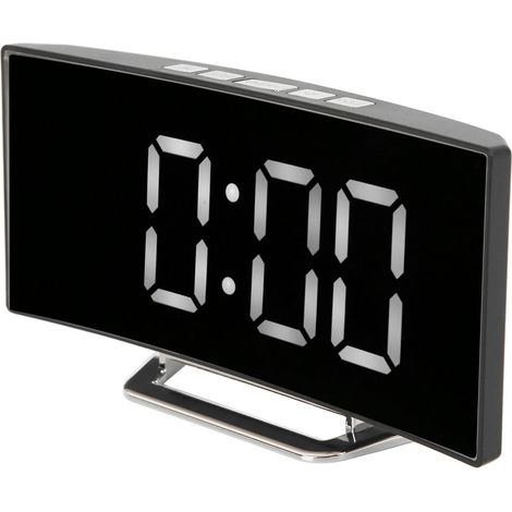 Réveil numérique avec écran incurvé intelligent effet miroir et capteur de luminosité, horloge LED, affichage numérique de la température (version lumière blanche) - Idéal pour les étudiants (1/5)