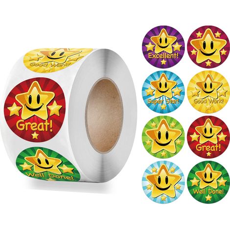 Sticker Récompense Étoile - Rouleau Auto-Adhésif 500 Pièces - Diamètre 2,5 cm et 3,8 cm - Pour Enseignants Écoles Maternelles et Primaires - Lot Unique (1/5)
