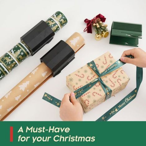 Ensemble de 2 coupe-papier cadeau - Coupe-rouleaux de papier cadeau de Noël pour la confection de cadeaux d'anniversaire (1/4)