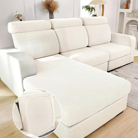 Lot de 3 Housses de Coussin d’Assise pour Canapé d’Angle, Beige Extensibles (1/5)