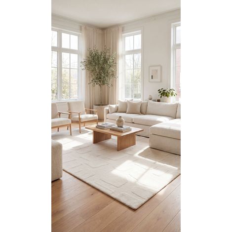 Tapis en laine Marble Mystique - Tapis en laine  - 290x190cm, Rectangular - 100% Laine vierge - Tufté main - Blanc